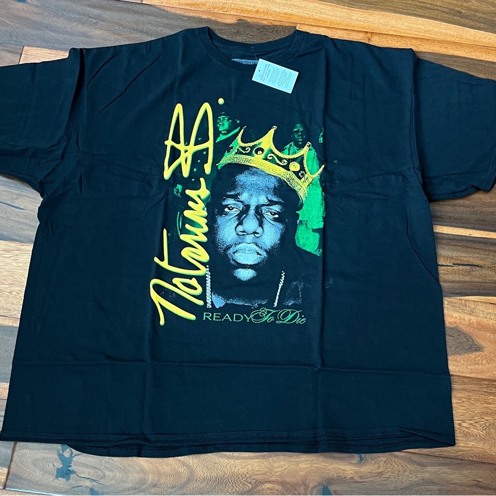 Black Notorious B.I.G. Graphic T-Shirt with Green and Yellow Design Size 2x NWT